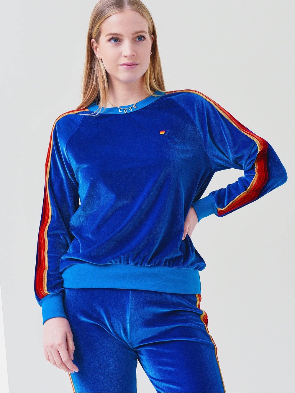 AVIATOR NATION Women's Classic Velvet Sweatshirt Blue